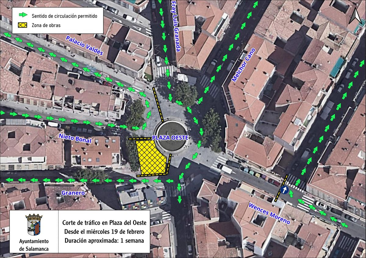 Cortes de tráfico en la plaza del Oeste desde este miércoles y durante una semana
