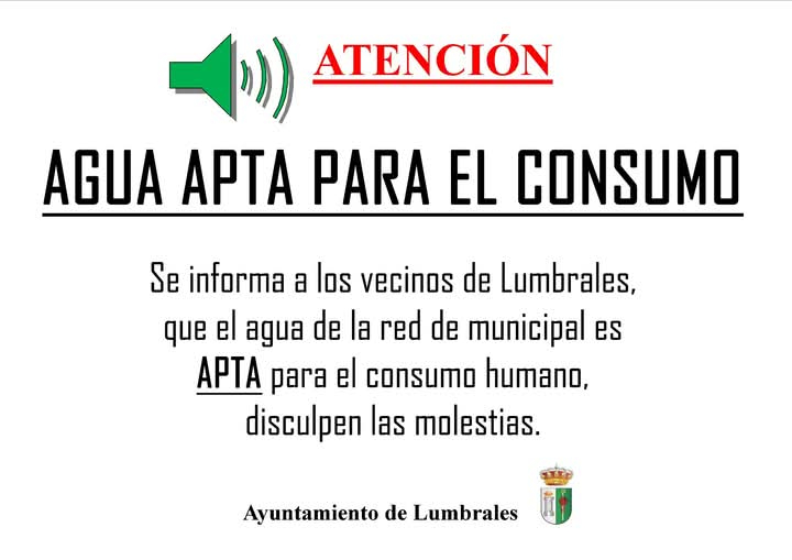 El Ayuntamiento de Lumbrales informa de que el agua de la red ya es apta para el consumo