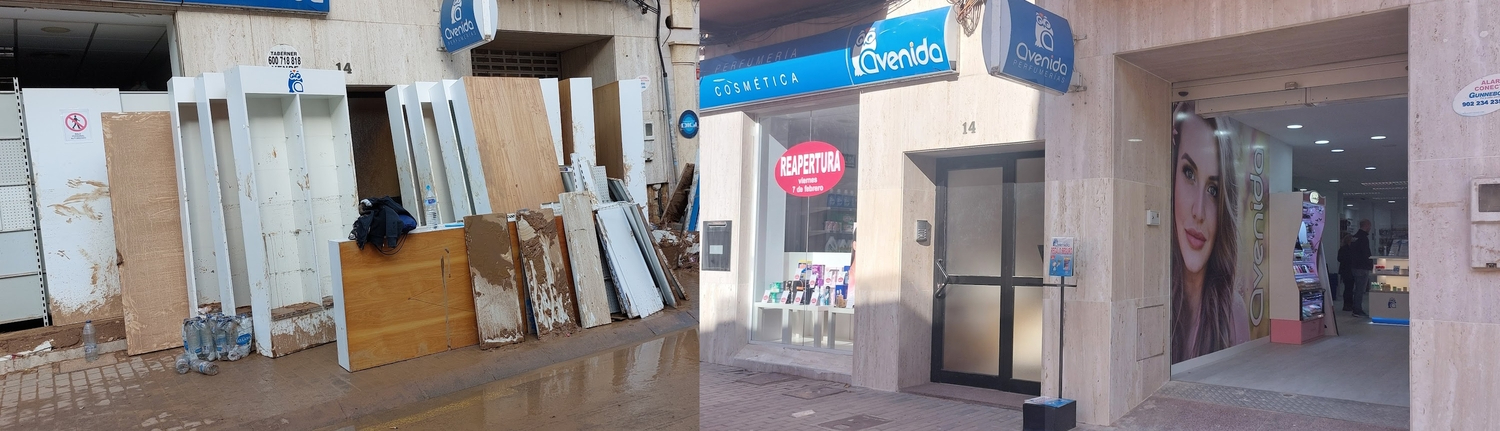 Tres meses después vuelve a abrir la tienda de Perfumerías Avenida en esta zona devastada por la DANA