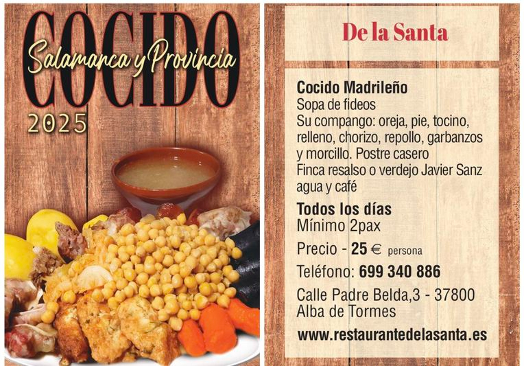 Disfruta todos los días del cocido madrileño en Restaurante de la Santa