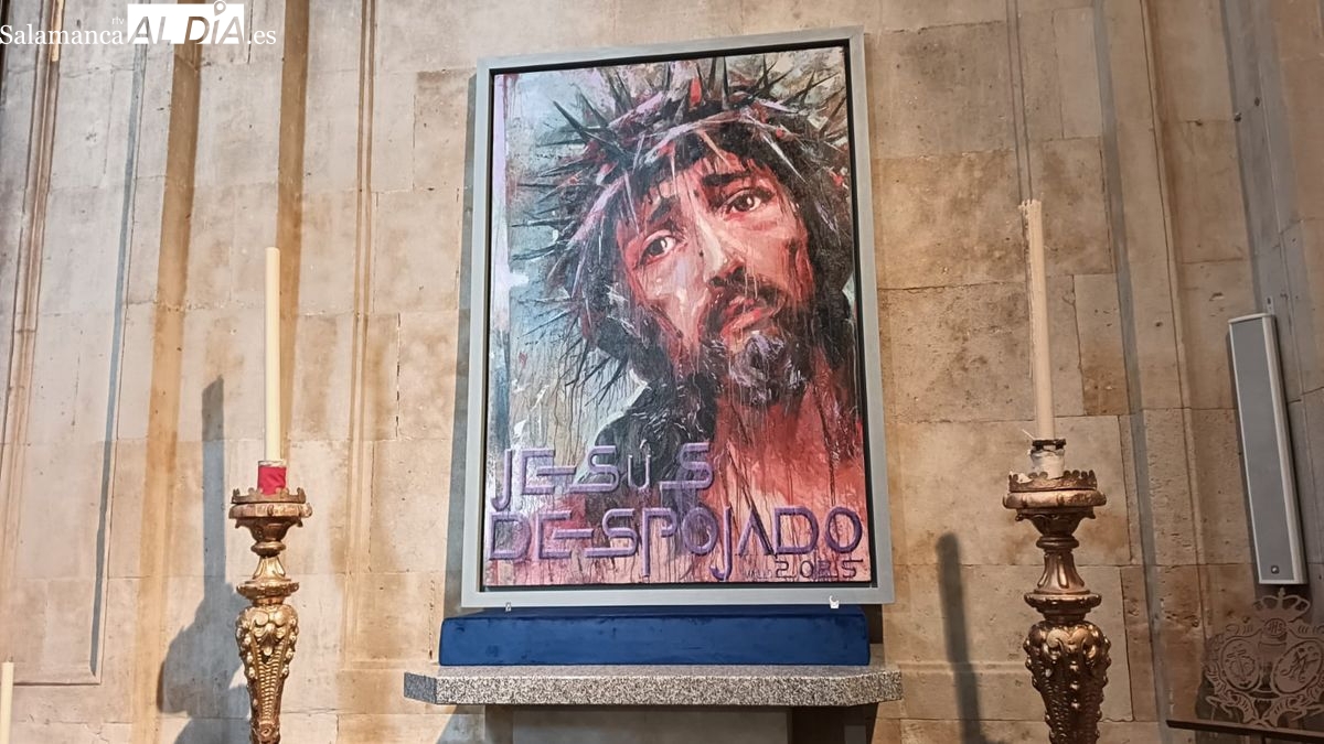 Un espectacular cartel de Florencio Maíllo anuncia la procesión del Domingo de Ramos de la Hermandad Jesús Despojado