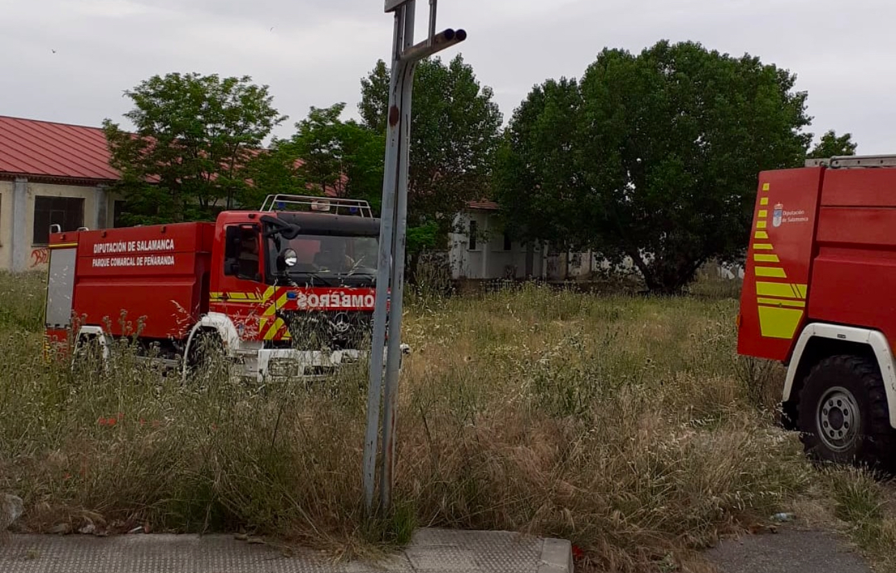 Dos dotaciones de bomberos sofocan un pequeño incendio en un solar en la carretera de Medina