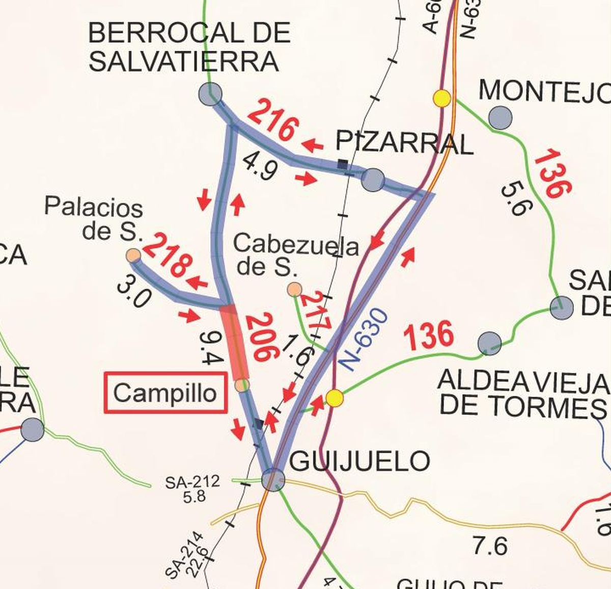 La carretera DSA-206 entre Berrocal de Salvatierra y Guijuelo se cerrará al tráfico 