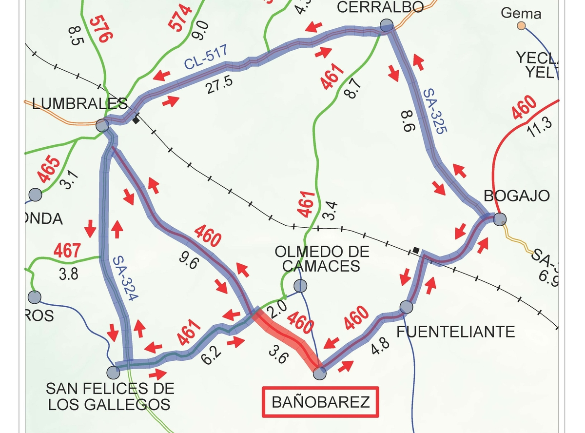 La Diputación corta la DSA-460 entre Bañobárez y la DSA-461 por obras hasta el 9 de octubre