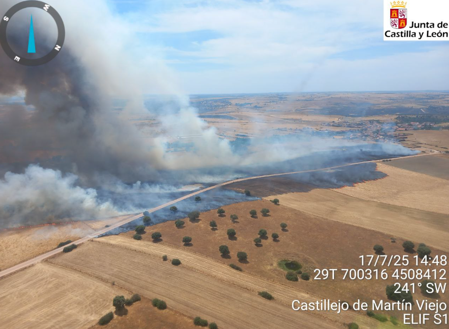 Amplísima movilización de medios para acabar con un fuego en Castillejo de Martín Viejo