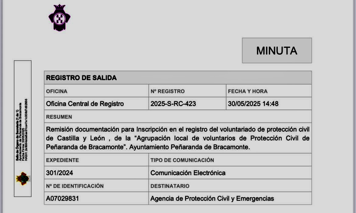 El Ayuntamiento prueba la inscripción de Protección Civil el 30 de mayo y desmiente a la Junta