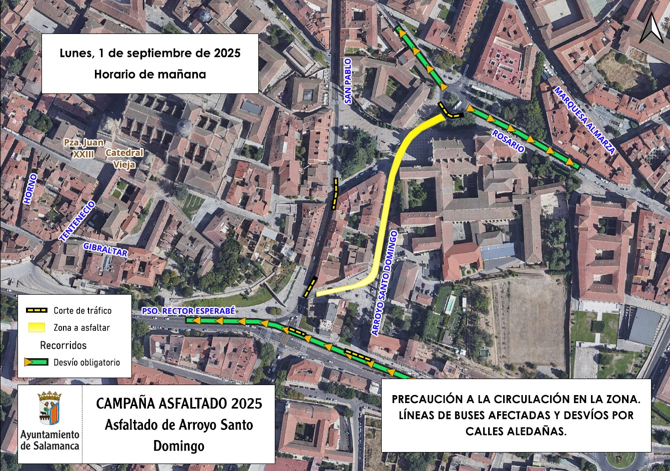 Cortes de tráfico este lunes en Arroyo de Santo Domingo y San Antonio por obras de asfaltado