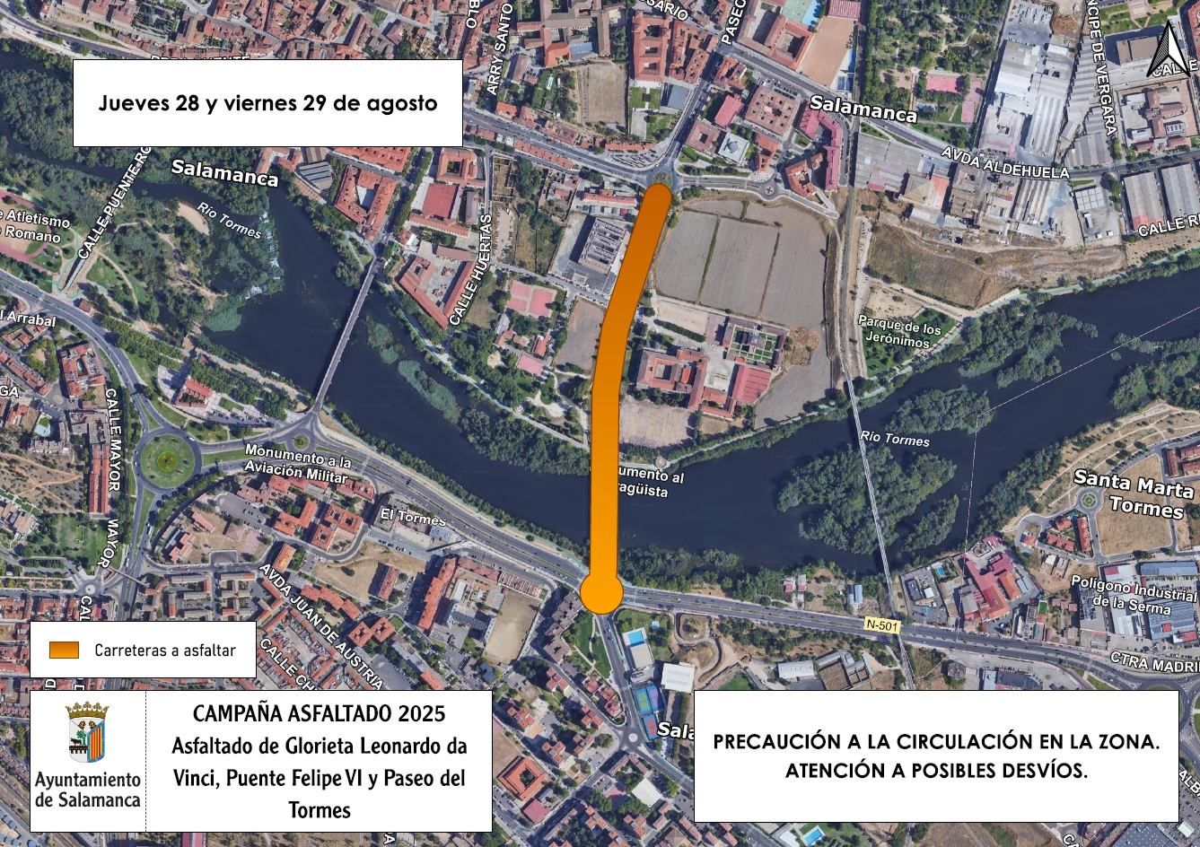 Cortes de tráfico y desvíos desde mañana en el Puente de Felipe VI y Arroyo de Santo Domingo por trabajos de asfaltado