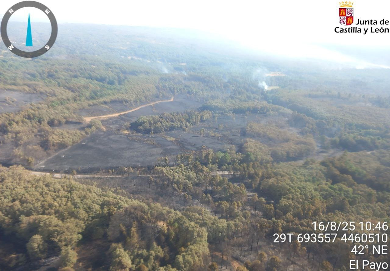 El incendio de El Payo ha afectado a algo más de 300 hectáreas según la primera estimación