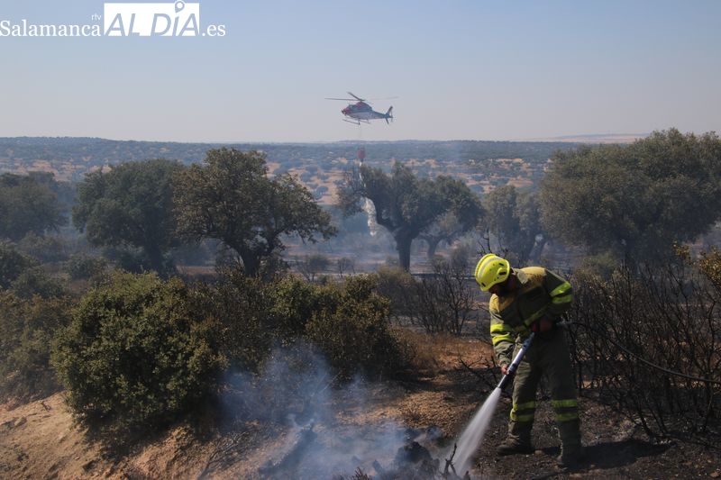Un incendio en una finca de Terradillos moviliza un amplio despliegue aéreo y terrestre