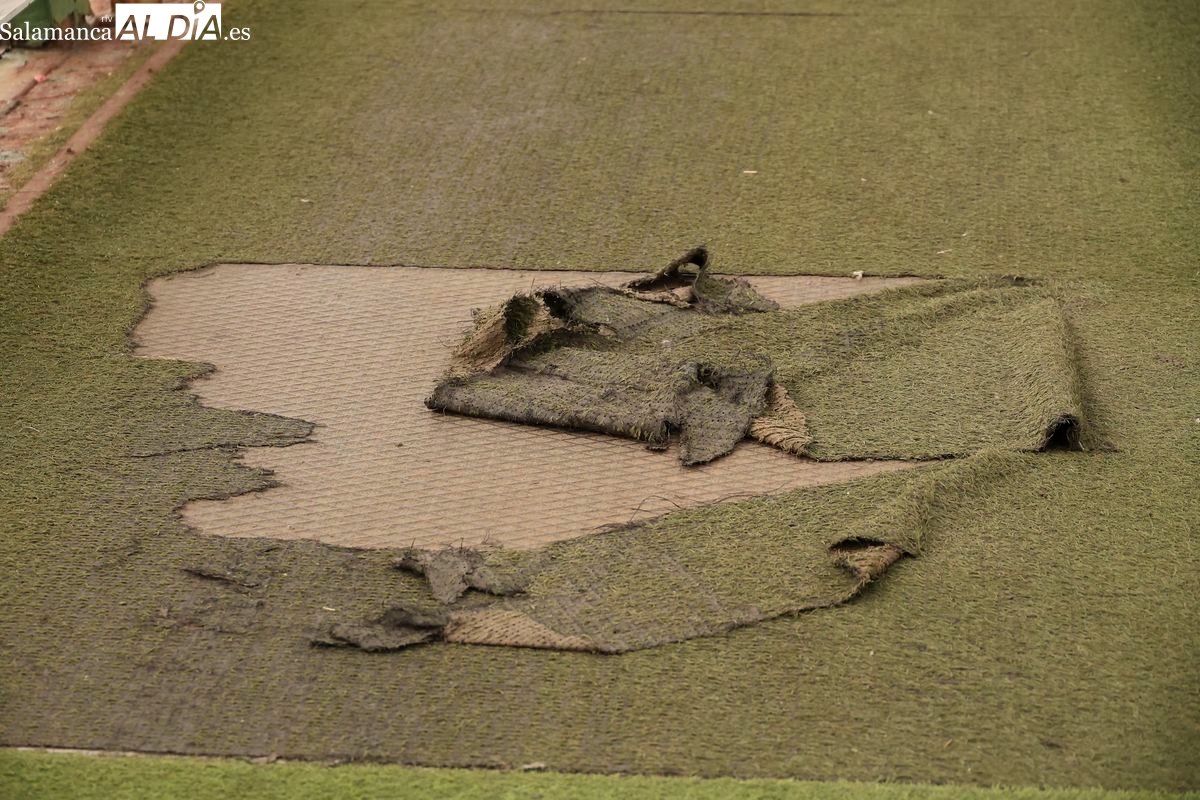 Usuarios de la pasarela de Vialia denuncian el deterioro del césped artificial 