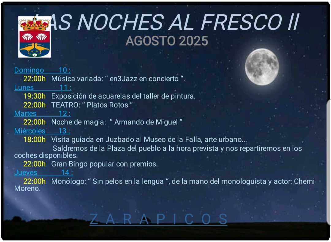 Zarapicos se llena de cultura con las Noches al Fresco: programa completo hasta el 14 de agosto