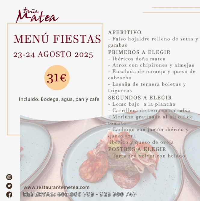 El Restaurante Doña Matea lanza un menú especial por 31 euros para las fiestas