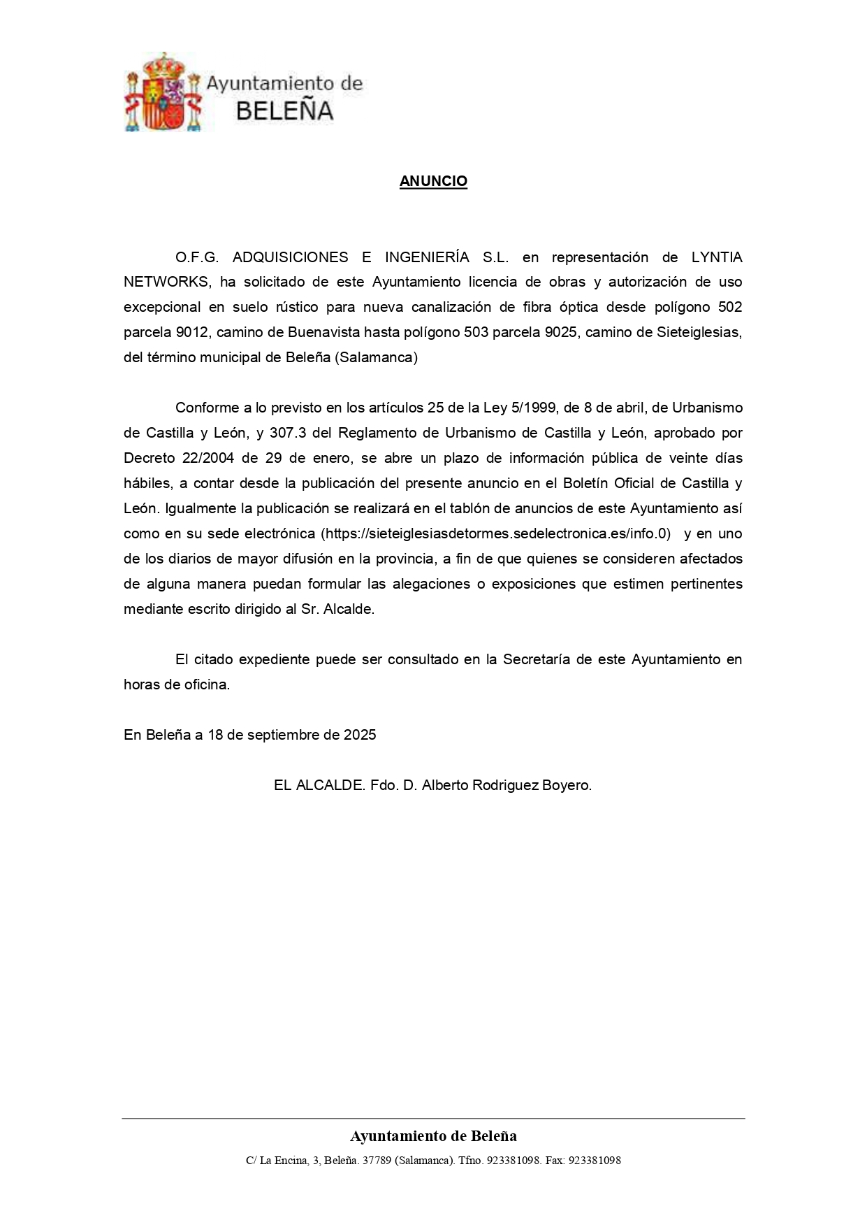 Anuncio Ayuntamiento de Beleña