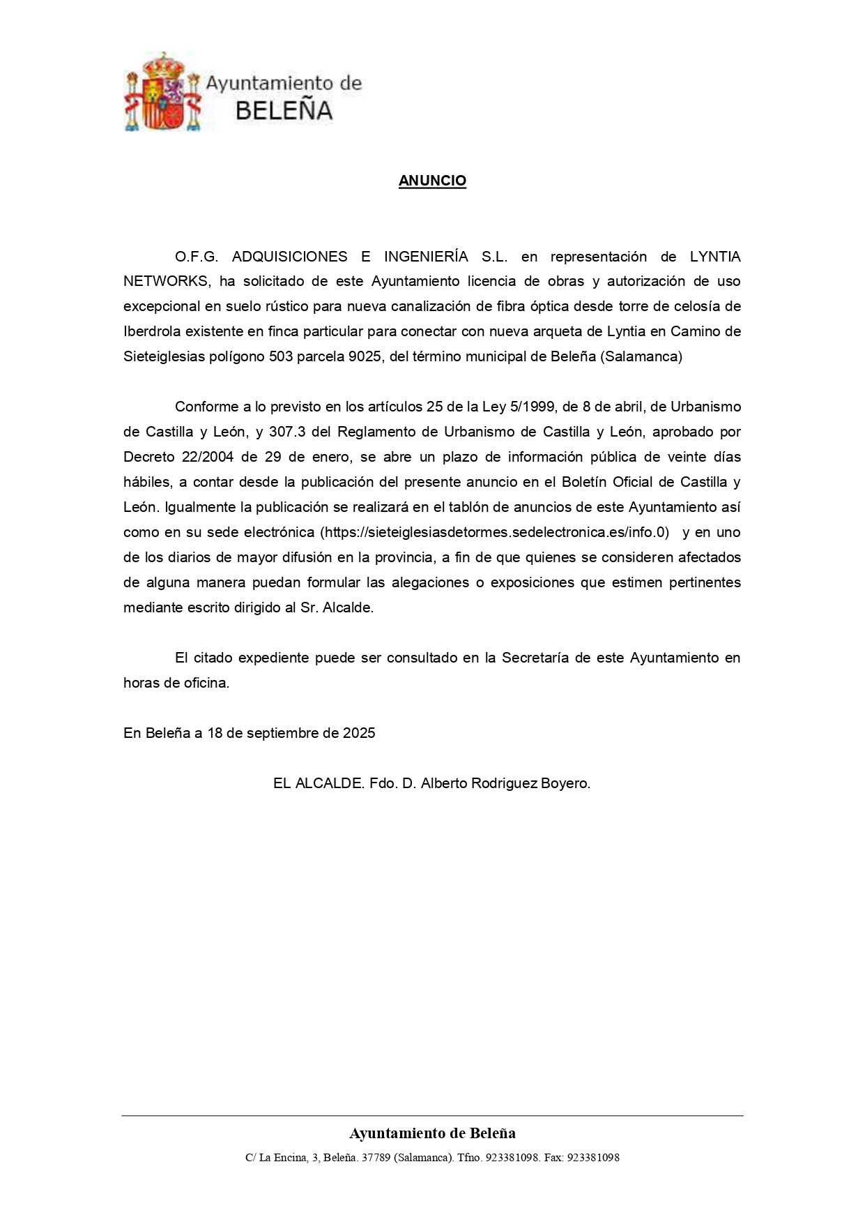 Anuncio Ayuntamiento de Beleña