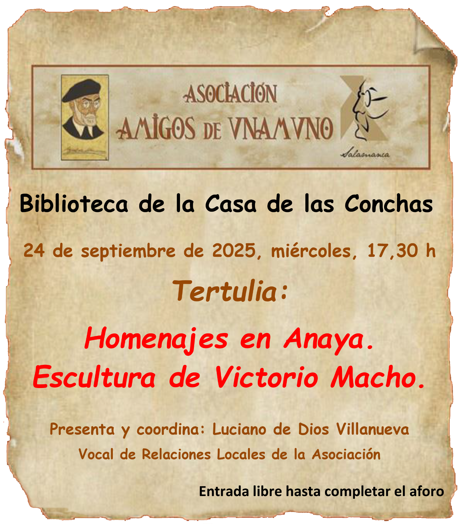 La Asociación Amigos de Unamuno conmemora el 90 aniversario de su jubilación con una tertulia y un gran homenaje