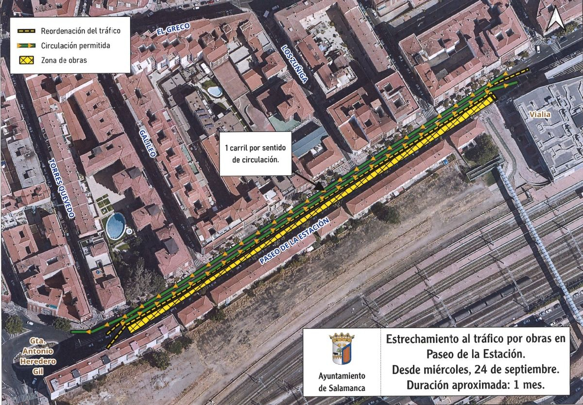 Próximos estrechamientos de calzada en el paseo de la Estación por obras 