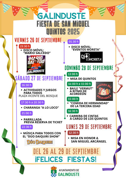 Galinduste presenta el programa completo para sus Fiestas de San Miguel y los Quintos 2025