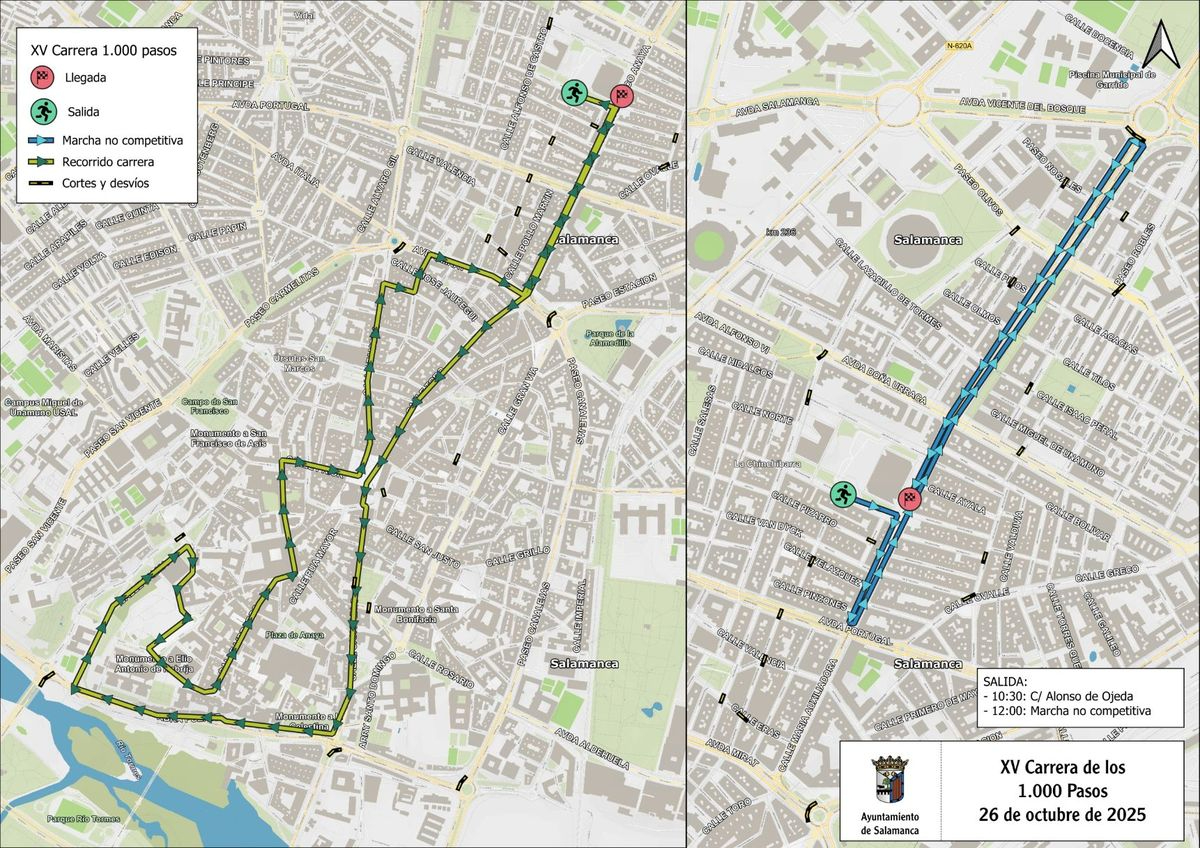 Cortes de tráfico este domingo en Salamanca por la Carrera Popular y Solidaria de los 1.000 pasos