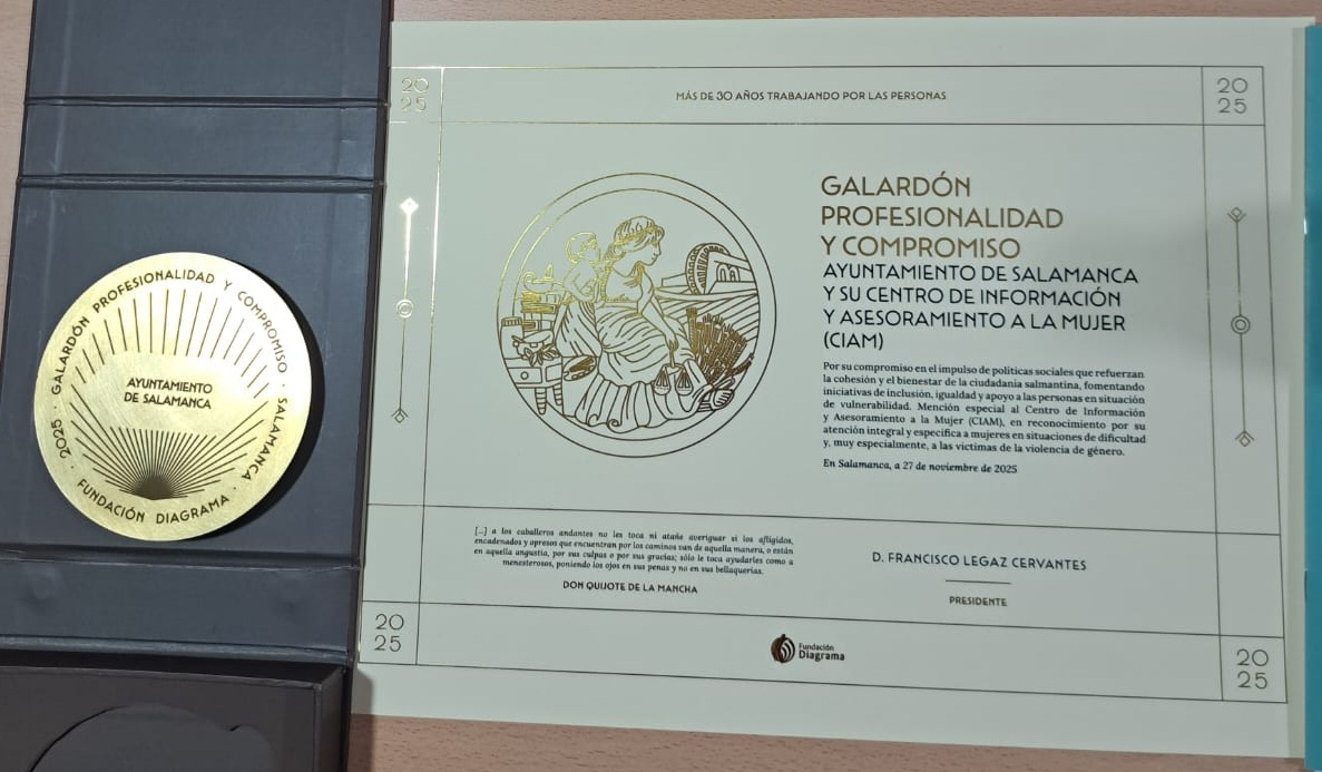 El CIAM de Salamanca recibe el galardón Profesionalidad y Compromiso de la Fundación Diagrama