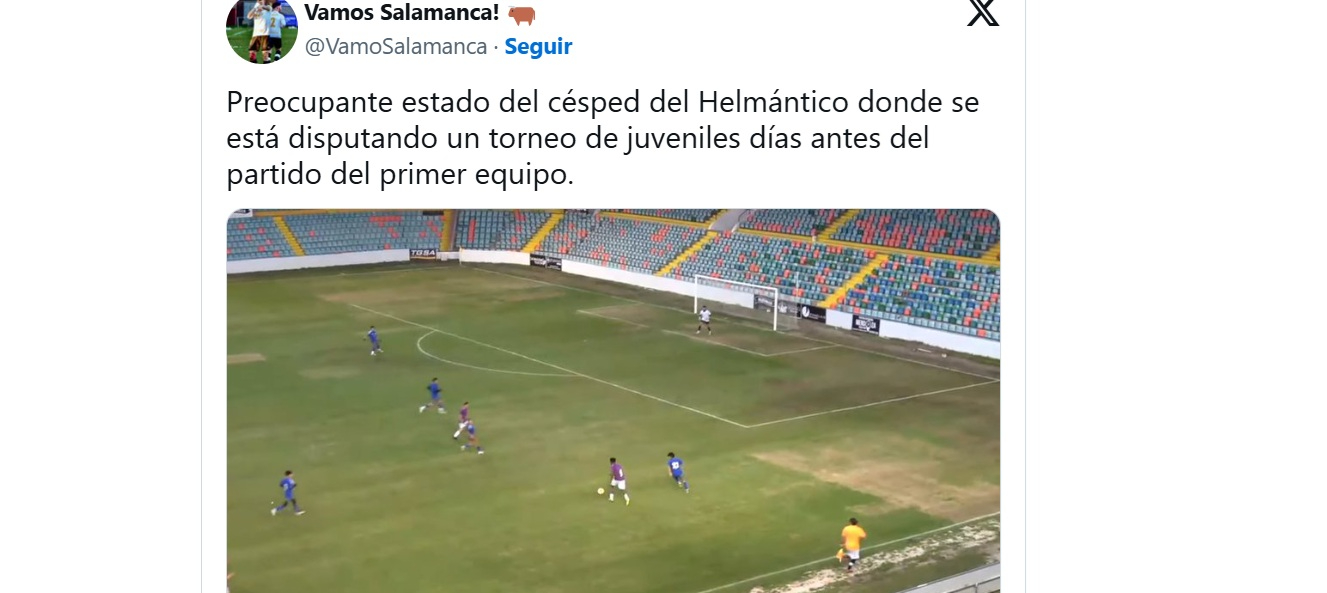 La imagen que circula en redes con el maltrecho aspecto del césped del Helmántico a tres días de jugarse el Salamanca UDS - Burgos B