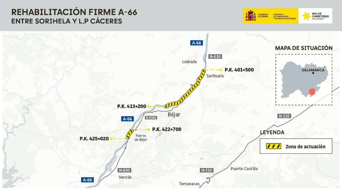 La A-66 se renovará entre Sorihuela y el límite con Cáceres con una inversión de 14,3 millones