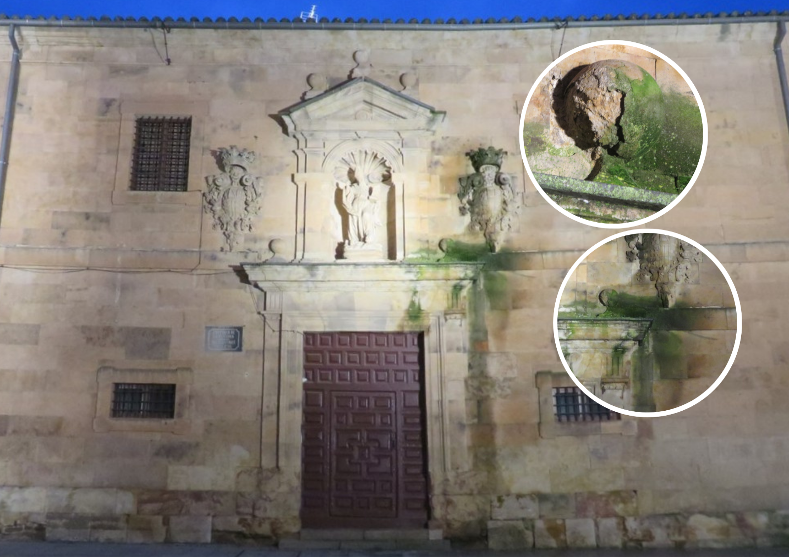 Denuncian la destrucción de elementos ornamentales en la fachada del Convento de las Agustinas por filtraciones de agua