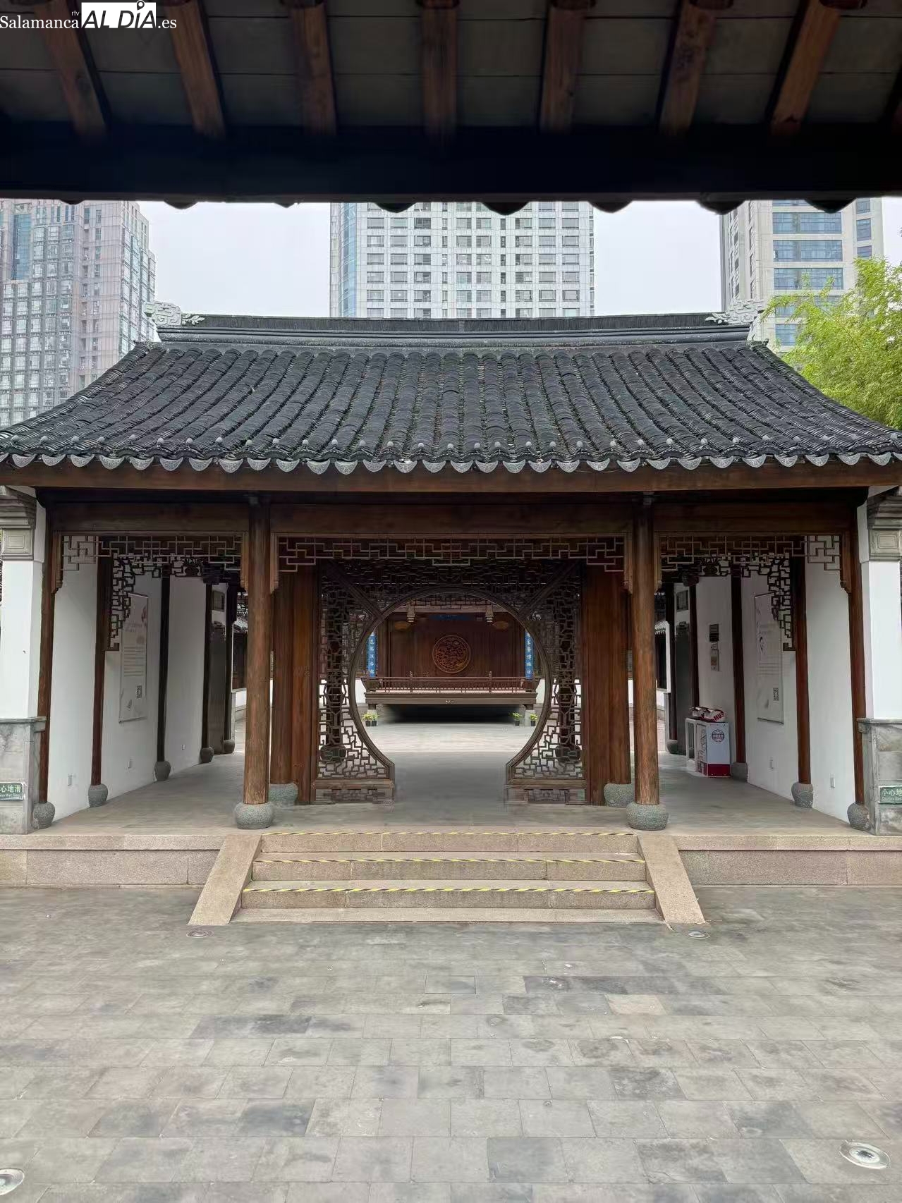 Rosa en un jardín chino