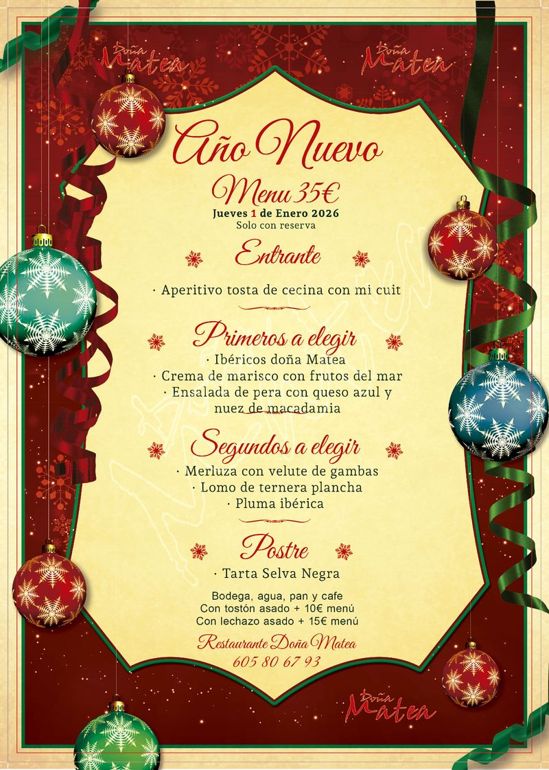 Restaurante Doña Matea de Alba de Tormes presenta su menú especial para el día de Año Nuevo