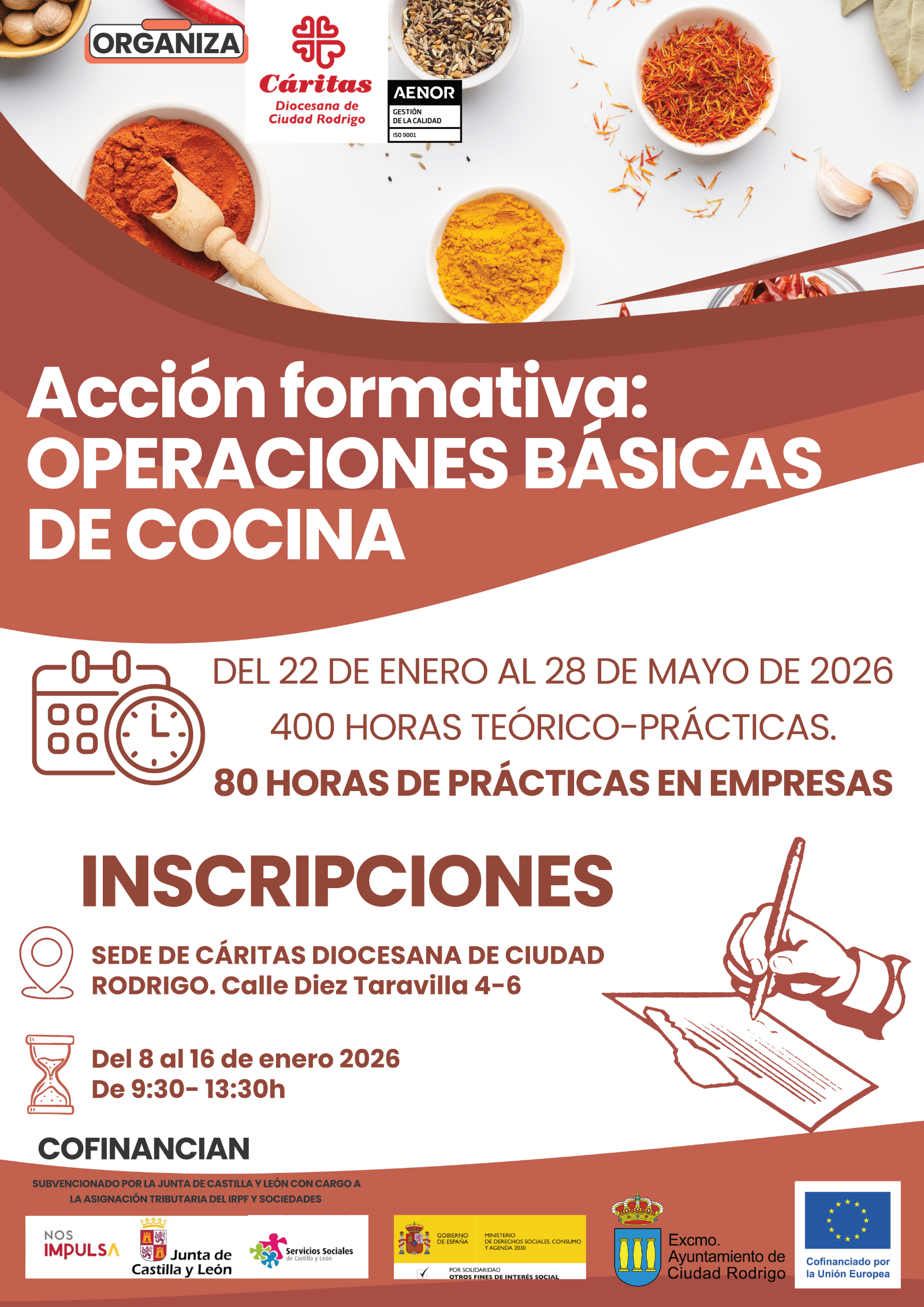 Cáritas Ciudad Rodrigo lanza un curso gratuito de cocina con prácticas para fomentar el empleo
