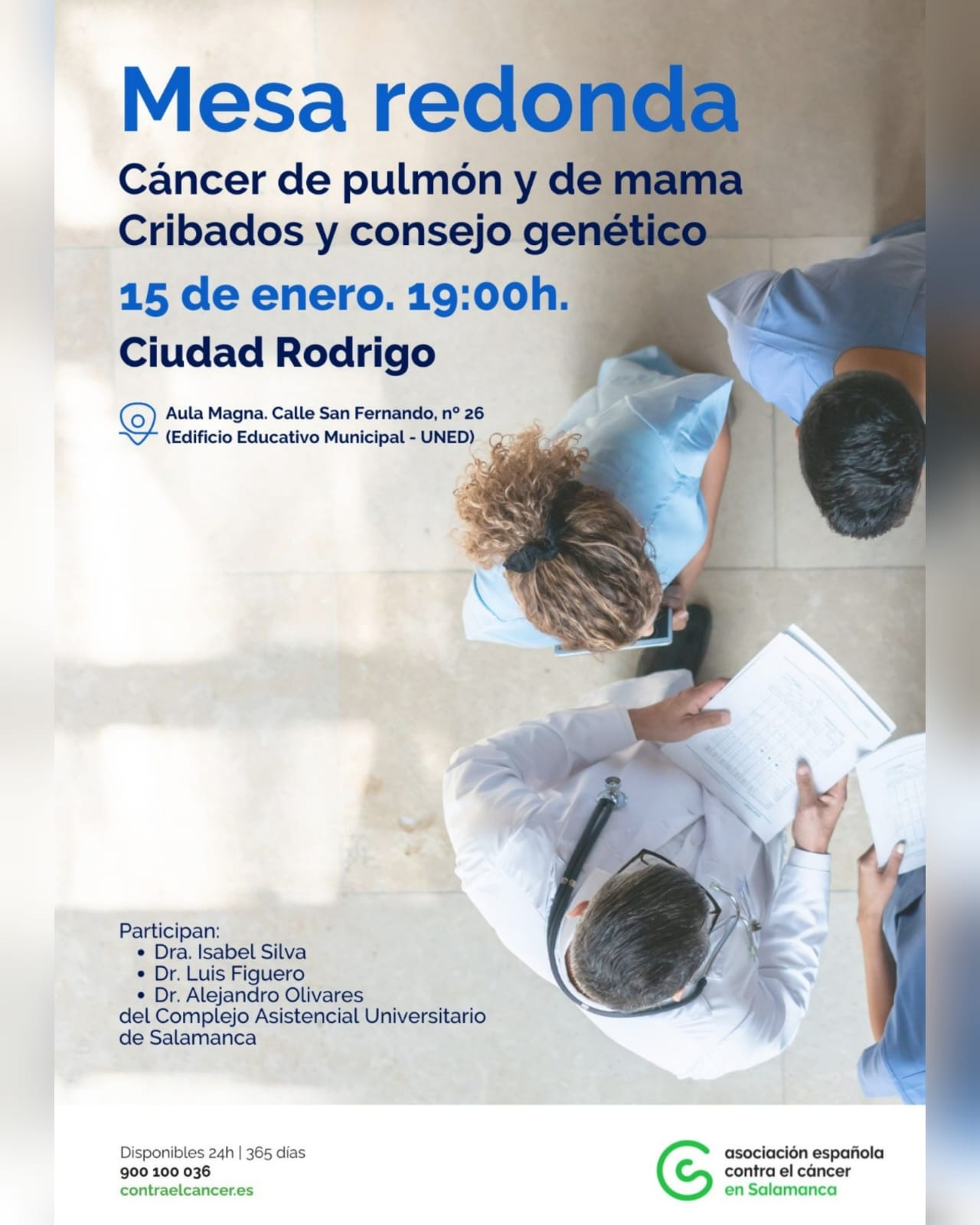 Tres especialistas del Hospital de Salamanca abordarán el cáncer de pulmón y mama, los cribados y consejo genético en la UNED