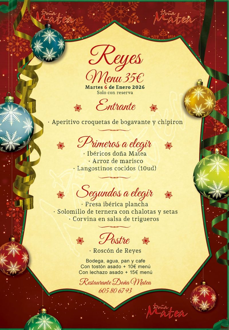 El Restaurante Doña Matea lanza su menú especial para la comida de Reyes