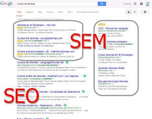 Diferencias entre SEO y SEM en Google (zonas del buscador)