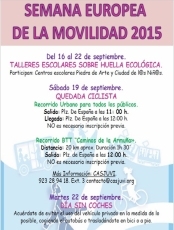 Talleres escolares, ruta BTT y quedada ciclista en la Semana Europea de la Movilidad