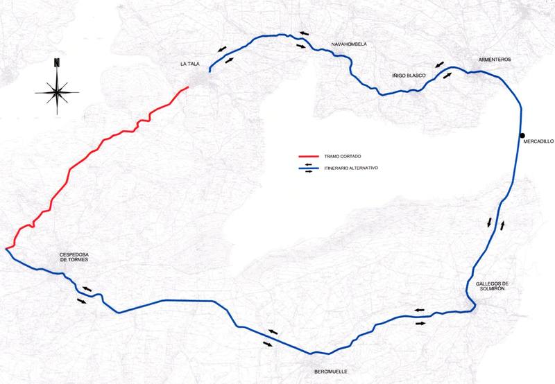 Corte de carretera en La Tala e itinerario alternativo