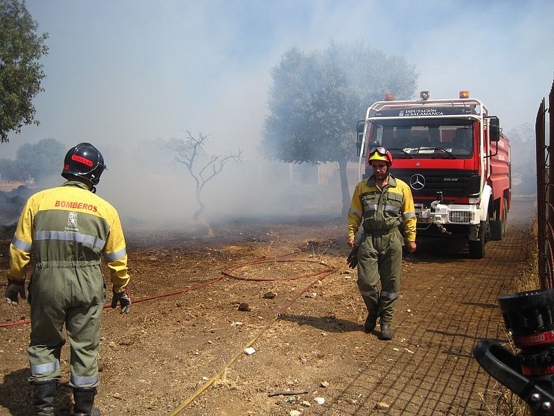 Unos bomberos actúan en un incendio forestal en la provincia de Salamanca.