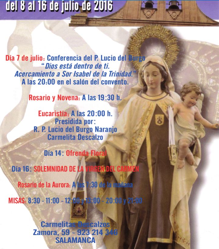 Los Carmelitas Descalzos celebran del 8 al 16 de julio la Novena y Solemnidad del Carmen  