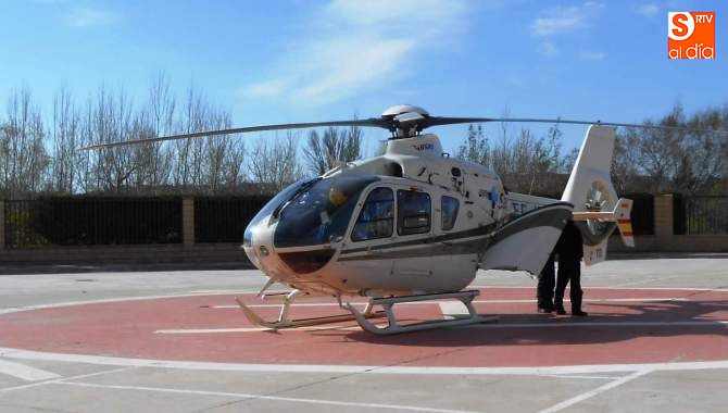 Un helicóptero del Sacyl trasladó al ciclista herido en La Honfría
