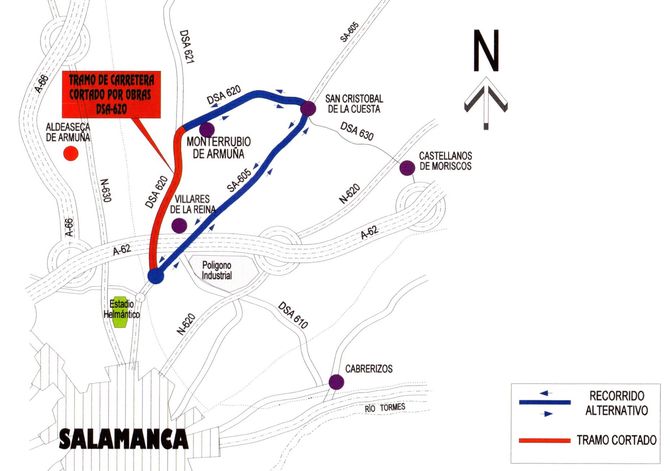La carretera de Monterrubio de la Armuña se cierra al tráfico el lunes por obras  