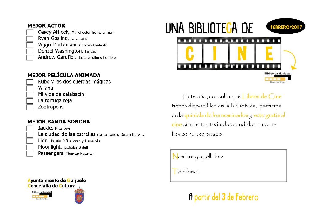 Ya puedes rellenar tu quiniela de los Oscar en la biblioteca municipal