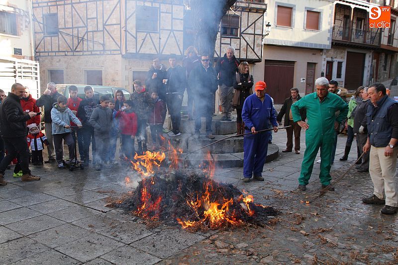 Momento del chamuscado en la pasada matanza de San Esteban de la Sierra