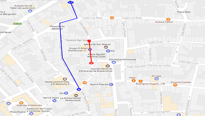 Plano de la ruta provisional de tráfico recomendada por el Ayuntamiento y la Policía