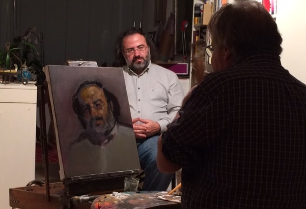 Carrelero ultimando el retrato de Alencart (Foto de Macarena Ruiz)