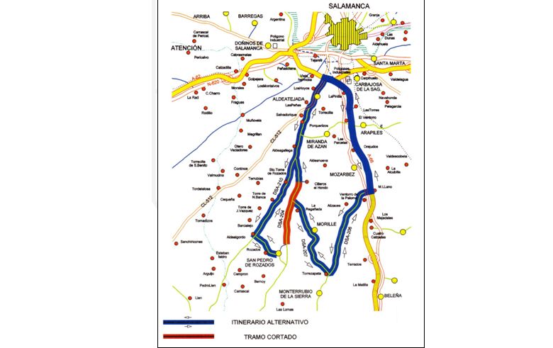 Corte de la carretera DSA-204 desde el cruce de Cilleros hasta el cruce de acceso a San Pedro de...