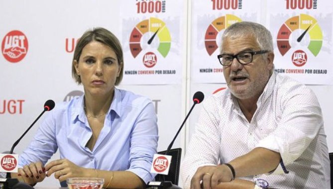El secretario de Política Sindical de UGT, Gonzalo Pino, y la secretaria ejecutiva Confederal, Isabel Araque