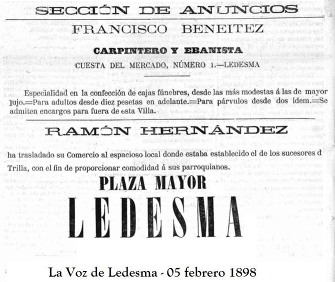La Voz de Ledesma, 5 de febrero 1898. Hoja cedida por Manuel Velasco Hernandez
