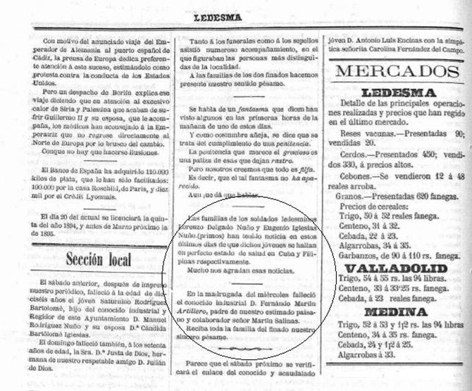 Noticias de Ledesma en 1900