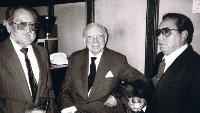 Contramaestre, Uslar Pietri y Palomares, en Salamanca 1991 / Foto de A. P. Alencart