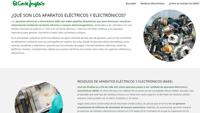 La página web Punto Limpio de El Corte Inglés