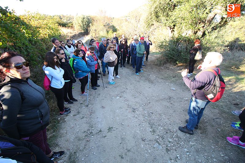 Joaquín Berrocal actuó como guía para los senderistas a través de la Ruta de los Lagares Rupestres